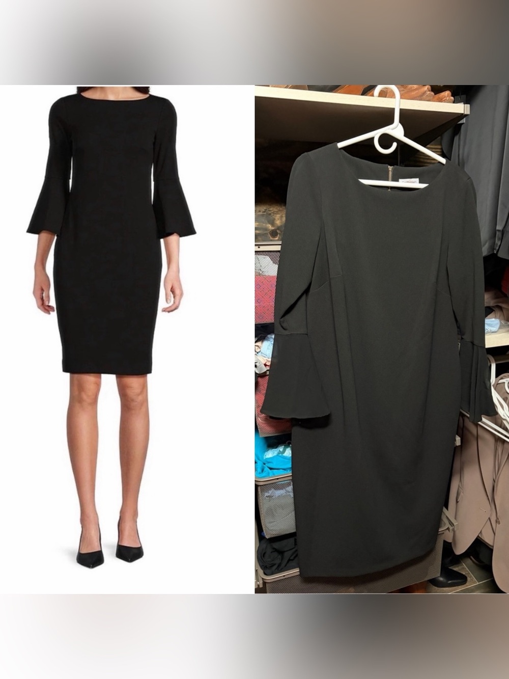 Classic Black Bell-Sleeve Dress - Calvin Kline